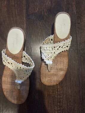 dexflex comfort White Macrame Cork-Style Thong Sandals